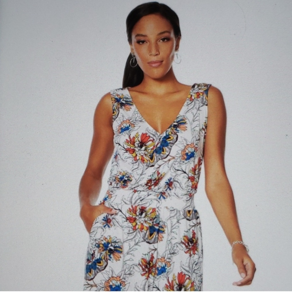 G by Giuliana Floral Sleeveless Wide Leg Jumpsuit Size Large Petite - Picture 2 of 14